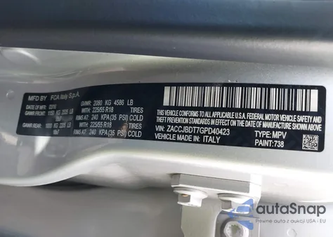 2016 Jeep Renegade Limited z USA, uszkodzony, nr VIN ZACCJBDT7GPD40423